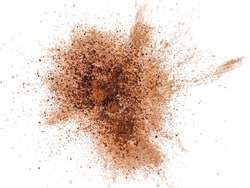 Cocoa powder explosion on white background