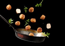 Swedish meatballs up from a pan