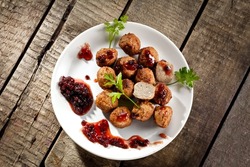 Swedish meatballs with cranberry jam, top view
