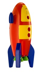childs toy rocket on white background