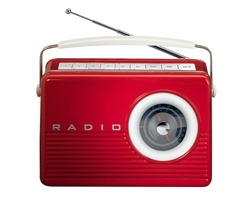 Red retro radio isolated on white background 