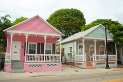 typical houses in the conch style architecture in Key West, Florida