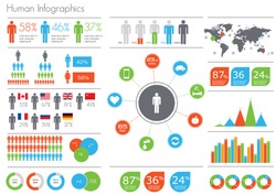 Human infographic vector illustration. World Map and Information Graphics
