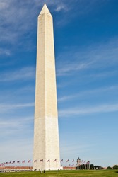 Daylight side view of Washington Monument in Washington, DC, capital city of the USA.