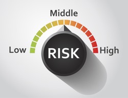 Risk button pointing between low and high level, Vector graphic