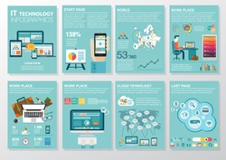 Big set of infographics elements in modern flat business style. Vector illustrations of modern infographics about IT. Use in website, flyer, corporate report, presentation, advertising, marketing. A4