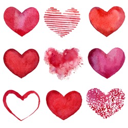 Set of watercolor hearts. Vector illustration
