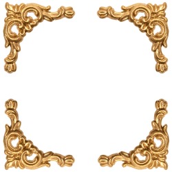 golden elements of carved frame on white background with clipping path