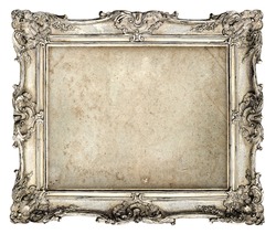 old silver frame with empty grunge canvas for your picture, photo, image. beautiful vintage background