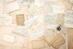 old letters, handwritings and vintage postcards. nostalgic sentimental background. ephemera