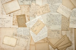old letters, handwritings, vintage postcards, ephemera. grungy nostalgic sentimental paper background