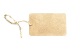 blank tag tied with a brown string isolated on a white background