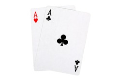 two aces isolated on white, blackjack hand