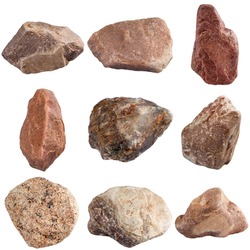 Set of stones isolated on white background. Natural minerals mined in Russia.