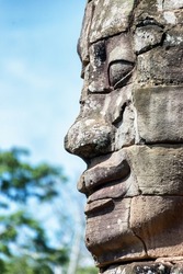 Sculptures at Bayon Temple in Siem Reap Cambodia in the Angkor Thom complex
