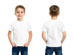 White t-shirt on a young man isolated, front and back