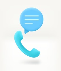 Telephone call concept with speech bubble and handset. 3d vector illustration