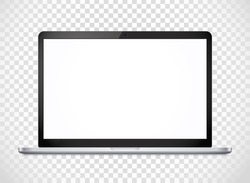 Modern laptop computer vector mockup isolated on transparent. Vector notebook photoreal illustration. Template for a content