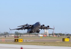 US Air Force heavy cargo jet taking off