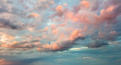 Huge Natural sky background - Panoramic Sunrise Sundown Sanset Sky with colorful clouds, without any birds. Big size sky panoramic view