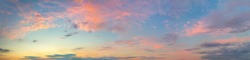 Huge Panoramic view of  Sunset  Sunrise Sundown Sky with colorful clouds, long panorama, crop it