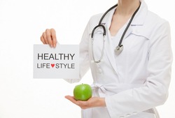 Doctor calling to healthy lifestyle , white background