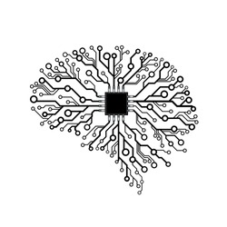 Vector printed circuit board human brain. Concept illustration of cpu in the center of computer system.