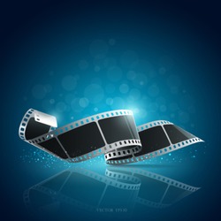 Camera film roll blue background, vector illustration