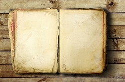 Open Book blank on old wood background