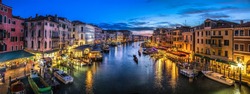 Italy beauty, late evening view from famous canal bridge Rialto in Venice, Venezia