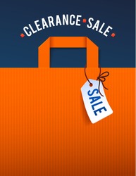 Clearance Sale Poster with percent discount. Illustration of paper shopping bags and lights.