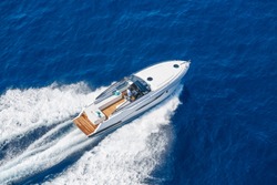 aerial view luxury motor boat