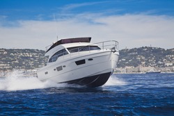 fast motor yacht in navigation, sea view