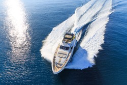 luxury yacht, aerial view italian shipyard  