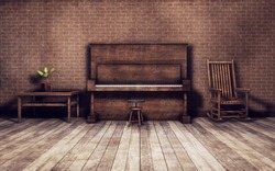old vintage room with piano