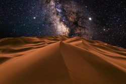 Amazing views of the Sahara desert under the night starry sky