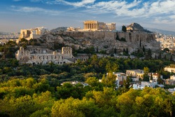 Scenic panoramic view on Acropolis in Athens, Greece at sunrise.