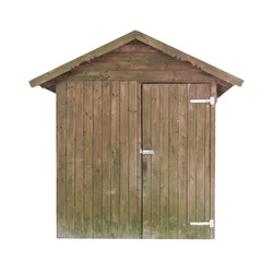 Shabby old shed on white background