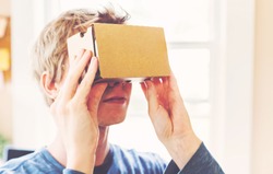 Man using a new virtual reality headset