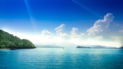 Sea view with clouds on horizon. Travel tropical island resort at ko chang island,Thailand.