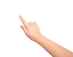 isolated child hand touching or pointing to something