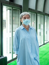 Portrait of senior asian woman 60s wearing facemask during covid19 and flu outbreak.