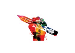 Colorful hand holding pencil isolated for creative writing, idea and inspiration, education and learning concept. Blogging and copywriting vector illustration