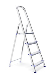 A New Metallic Step Ladder isolated on white with natural shadows.