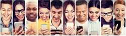 Happy people using mobile smart phone 