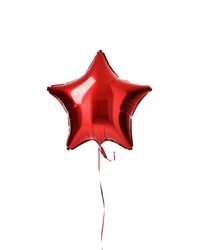 Single big red star balloon ballon object for birthday  party isolated on a white background