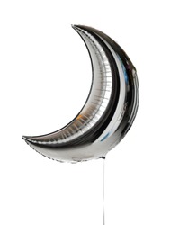 SIlver moon metallic balloon object for birthday party or celebration isolated on a white background