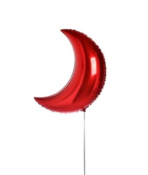 Red moon metallic balloon object for birthday party or celebration isolated on a white background