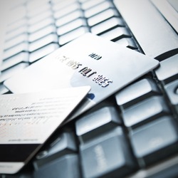 Credit cards on the keyboard,close up photo