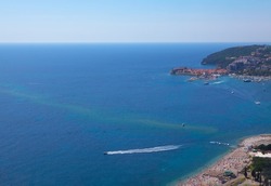 Coastal city view from above . Budva Montenegro Aerial View 